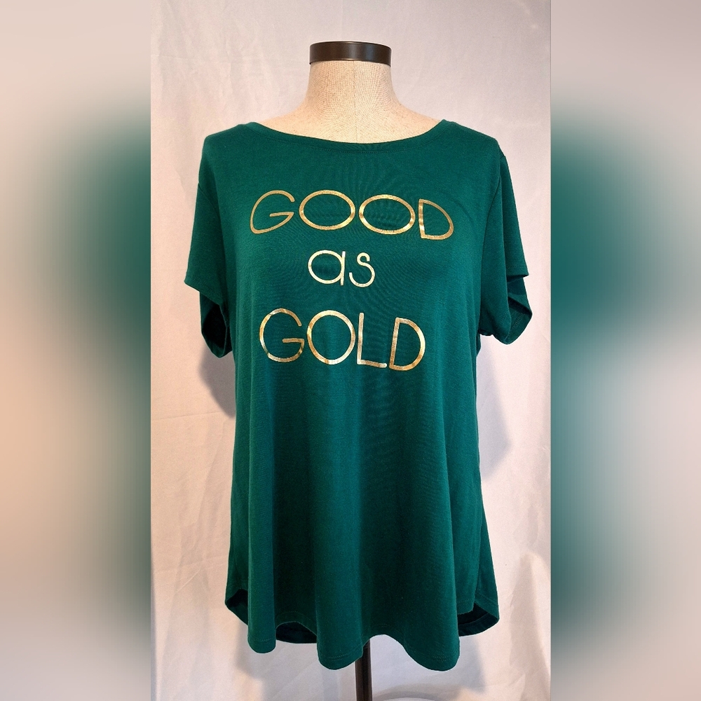 Apt. 9 Green Tee with Good As Gold Lettering